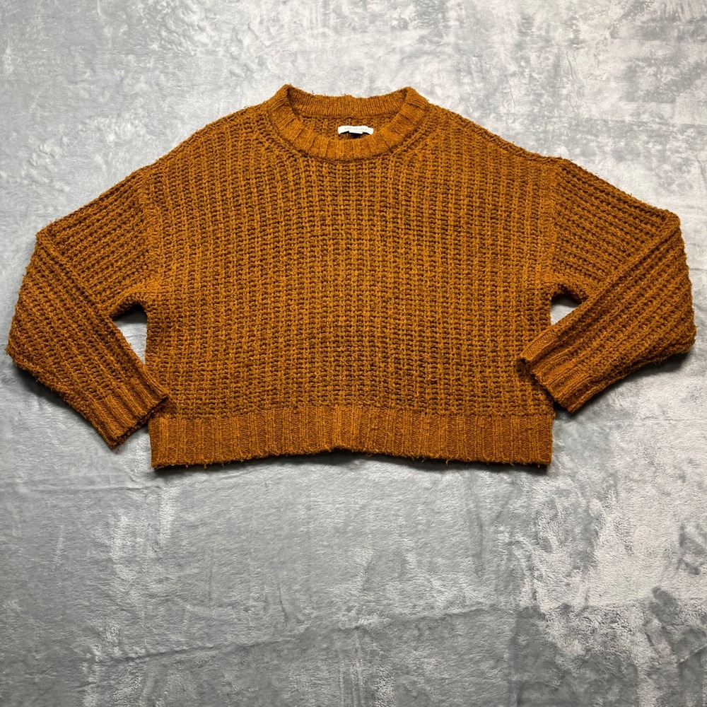 American Eagle Sweater Women‎ Mustard Yellow Waffle Knit Cropped Pullover S